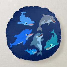 Cute Cartoon Dolphin Pod Rond Kussen