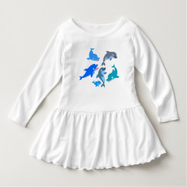 Cute Cartoon Dolphin Pod Ruffle Dress
