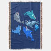 Cute Cartoon Dolphin Pod Throw Blanket Deken (Voorkant Verticaal)