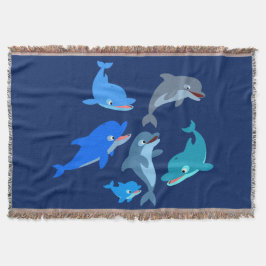 Cute Cartoon Dolphin Pod Throw Blanket Deken