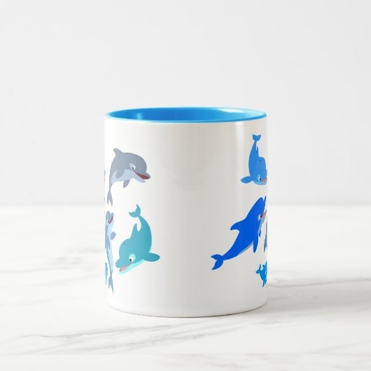 Cute Cartoon Dolphin Pod Tweekleurige Koffiemok (Center)