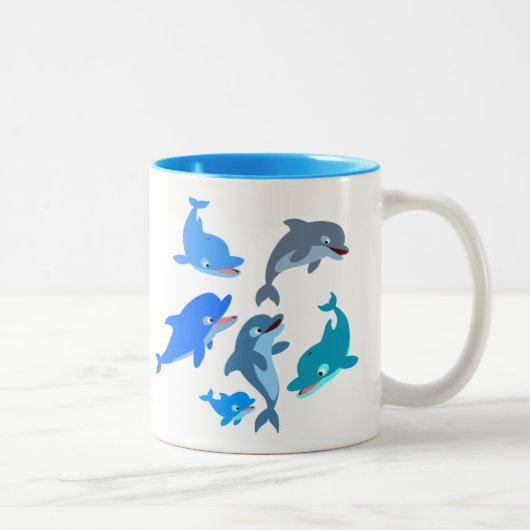 Cute Cartoon Dolphin Pod Tweekleurige Koffiemok (Rechts)