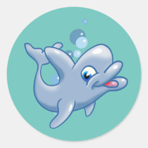 Cute Cartoon Dolphin Ronde Sticker
