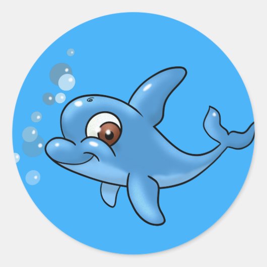 Cute Cartoon Dolphin Ronde Sticker (Voorkant)
