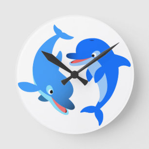 Cute Cartoon Dolphins Wall Clock Ronde Klok