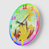 Cute Cartoon Dragon Rainbow-kleuren Grote Klok (Hoek)