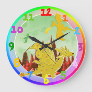 Cute Cartoon Dragon Rainbow-kleuren Grote Klok