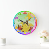 Cute Cartoon Dragon Rainbow-kleuren Grote Klok (Huis)
