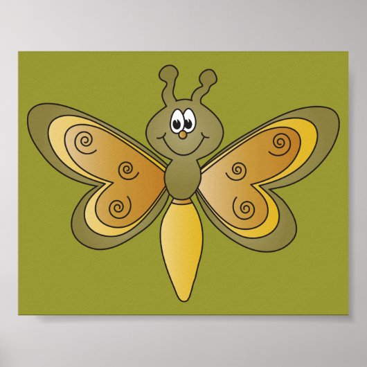 Cute Cartoon Dragonfly Poster (Voorkant)