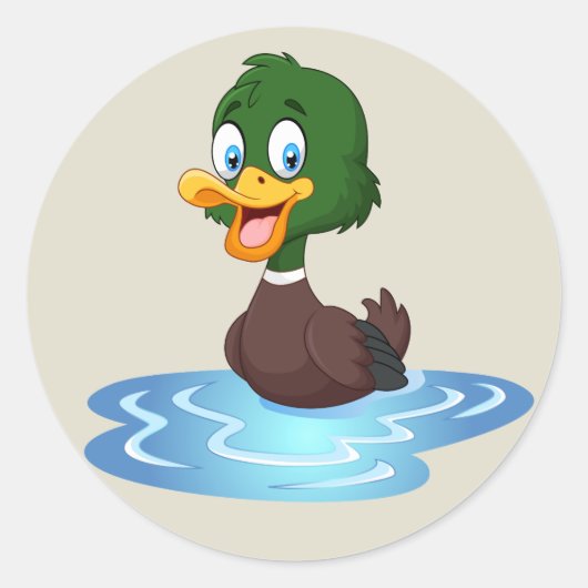 Cute Cartoon Duck Ronde Sticker (Voorkant)