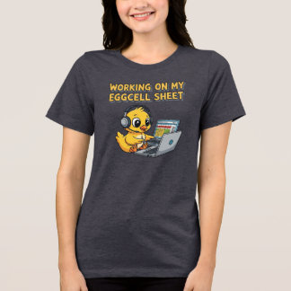 Cute Cartoon Duck Working on Laptop Tri-Blend Shirt