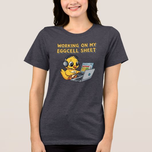 Cute Cartoon Duck Working on Laptop Tri-Blend Shirt (Voorkant)