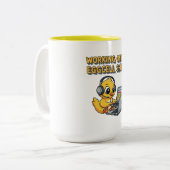 Cute Cartoon Duck Working on Laptop Tweekleurige Koffiemok (Voorkant links)