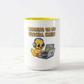 Cute Cartoon Duck Working on Laptop Tweekleurige Koffiemok