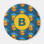 Cute Cartoon Ducks Under Umbrellas Monogram Magneet (Voorkant)