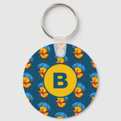Cute Cartoon Ducks Under Umbrellas Monogram Sleutelhanger (Voorkant)