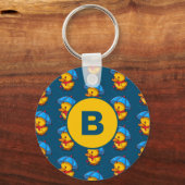 Cute Cartoon Ducks Under Umbrellas Monogram Sleutelhanger (Voorkant)