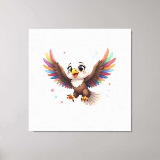 Cute Cartoon Eagle Flying – Friendly Vector Art Canvas Afdruk (Voorkant)