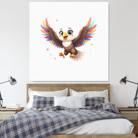 Cute Cartoon Eagle Flying – Friendly Vector Art Canvas Afdruk (Insitu (Slaapkamer))