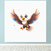 Cute Cartoon Eagle Flying – Friendly Vector Art Canvas Afdruk (Insitu (Houten vloer))