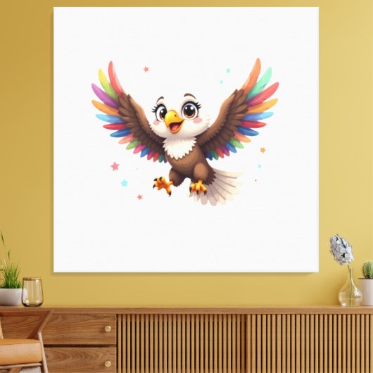 Cute Cartoon Eagle Flying – Friendly Vector Art Canvas Afdruk (Insitu (Woonkamer))