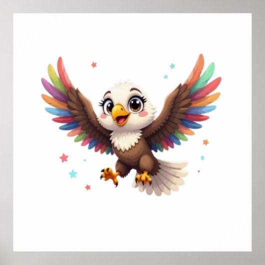 Cute Cartoon Eagle Flying – Friendly Vector Art Poster (Voorkant)