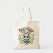 Cute Cartoon Easter Hop Hop Bunny Illustration Tote Bag (Voorkant)
