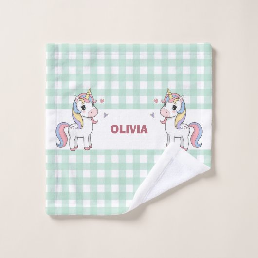 Cute Cartoon Eenhoorns Gingham Washandje (Wasdoekje)