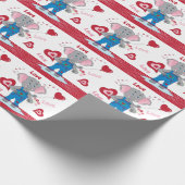 Cute Cartoon Elephant and Heart Pattern Cadeaupapier (Hoek)