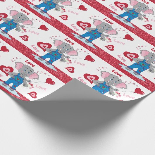 Cute Cartoon Elephant and Heart Pattern Cadeaupapier (Hoek)