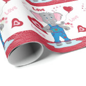 Cute Cartoon Elephant and Heart Pattern Cadeaupapier (Rol Hoek)