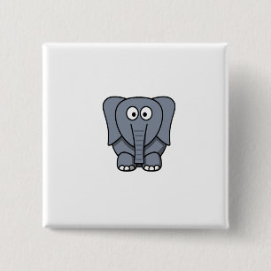 Cute Cartoon Elephant Clipart Vierkante Button 5,1 Cm