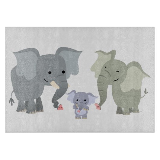 Cute Cartoon Elephant Family Cutting Board Snijplank (Voorkant)