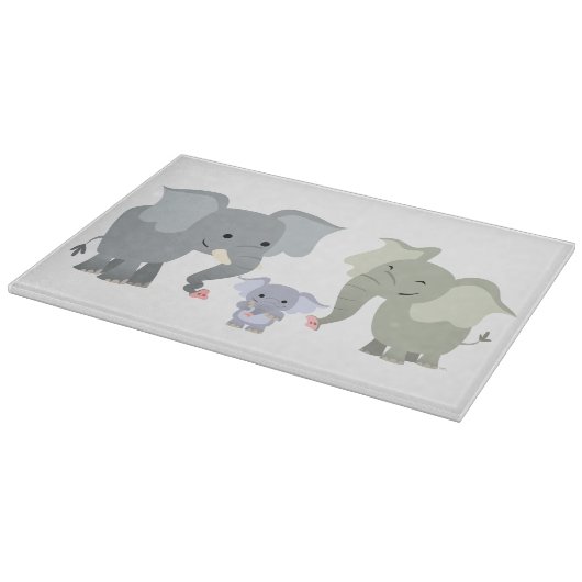 Cute Cartoon Elephant Family Cutting Board Snijplank (Hoek)