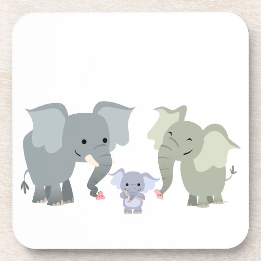 Cute Cartoon Elephant Family Onderzetter Set (Voorkant)