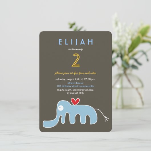 Cute Cartoon Elephant Kinder Foto Birthday Party Kaart (Staand voorkant)