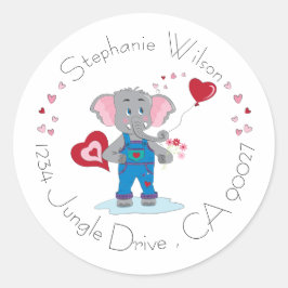 Cute Cartoon Elephant met Hearts Envelope Seals Ronde Sticker