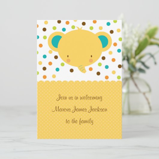 Cute Cartoon Elephant Welcome Baby Party nodigt ui Kaart (Staand voorkant)