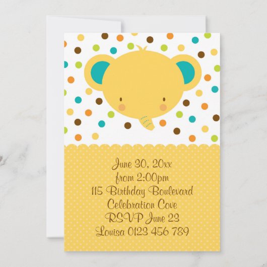 Cute Cartoon Elephant Welcome Baby Party nodigt ui Kaart (Achterkant)