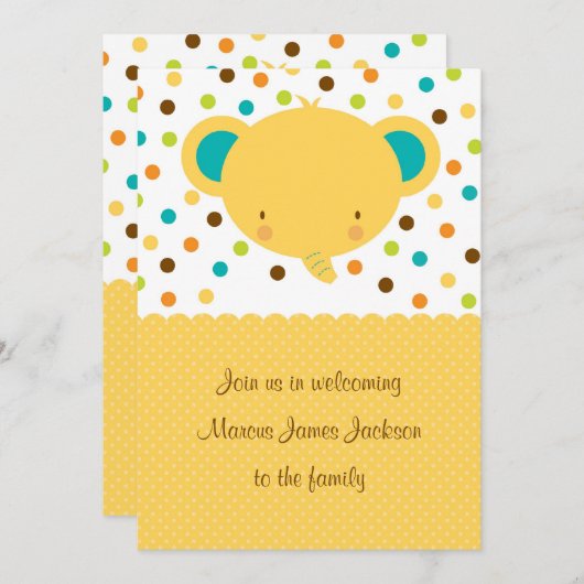 Cute Cartoon Elephant Welcome Baby Party nodigt ui Kaart (Voorkant / Achterkant)