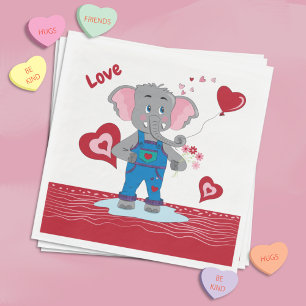 Cute Cartoon Elephant White en Red Paper Napkins Servet