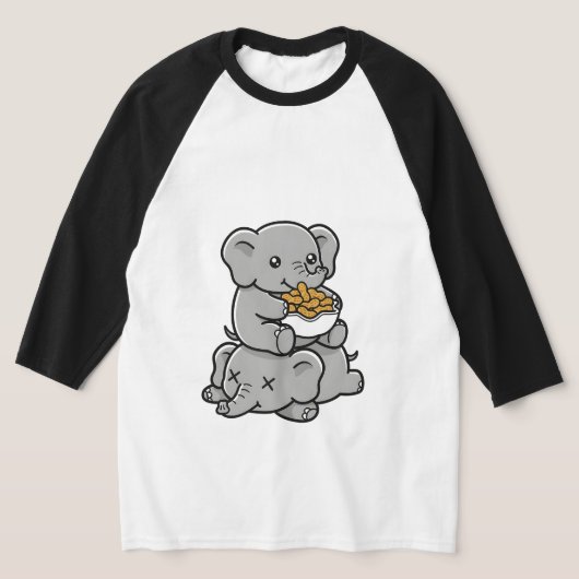 Cute Cartoon Elephants Eating Peanuts Fun Art T-shirt (Laagn)