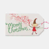 Cute Cartoon Elf Magical Merry Kerstfeestdag Cadeaulabel (Voorkant (Horizontaal))