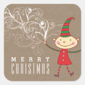 Cute Cartoon Elf Swirls Magical Kerstfeestdag Vierkante Sticker (Voorkant)