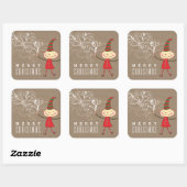 Cute Cartoon Elf Swirls Magical Kerstfeestdag Vierkante Sticker (Vel)