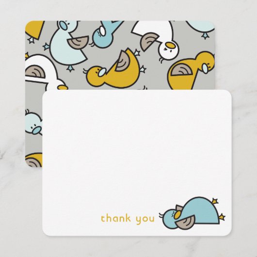 Cute Cartoon Eucks/Ducklings Baby Boy Shower/Birth Bedankkaart (Voorkant / Achterkant)