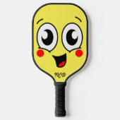 Cute Cartoon Face Monogram Pickleball Paddle (Voorkant)