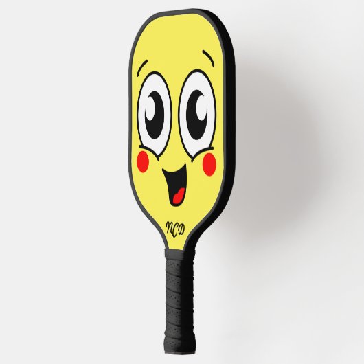 Cute Cartoon Face Monogram Pickleball Paddle (Links)