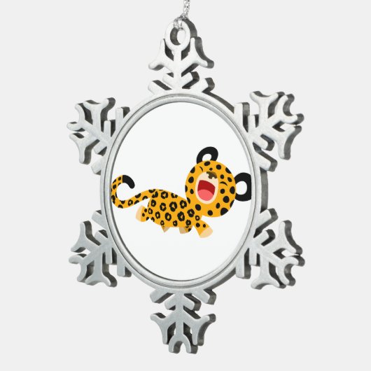 Cute Cartoon Facetious Leopard Pewter Ornament (Rechts)