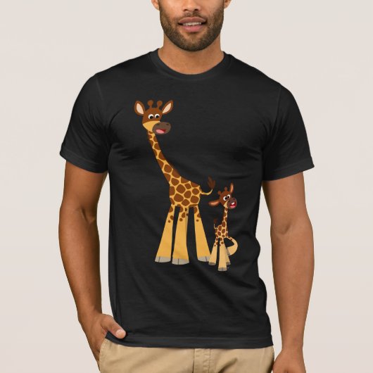 Cute Cartoon Father Giraffe en Calf T-Shirt (Voorkant)